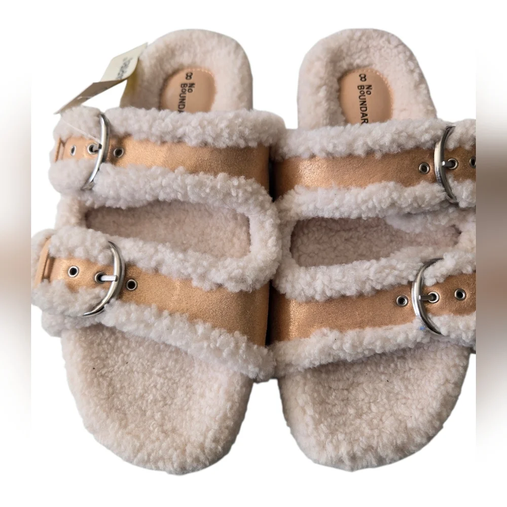 No Boundaries Fuzzy Sandals with Buckles - Picture 2 of 5